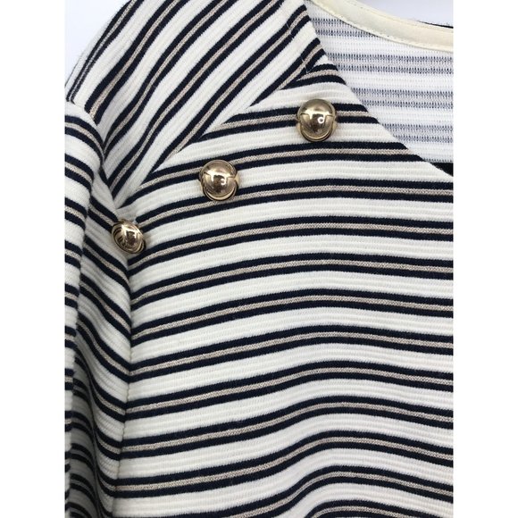 Talbots Gold Metallic Black Striped Ribbed Boatneck Top Ruffle Sleeve 1X - Picture 4 of 8